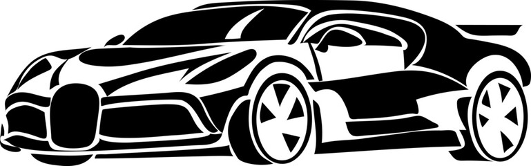 Black stylized silhouette. Sport car. logo.