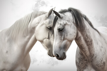 Fototapeta na wymiar Image of two horses showing their bond. Wildlife Animals. Illustration. Generative AI