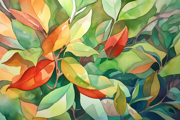 seamless pattern with watercolor leaves for background, wallpaper, backdrop, art illustration