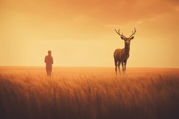 woman next to a roebuck in a cornfield created with Generative AI technology