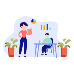 girl employee is giving training to the new employee vector illustration art