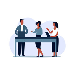 employees of the office is explaining their work through laptops to the boss vector illustration art