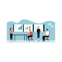Fototapeta premium animated employees working together as team workers vector illustration art