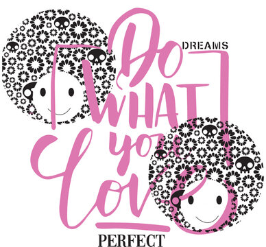 inscriptions and lady head print pattern