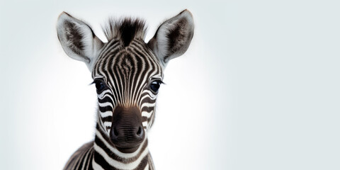 Cute baby zebra isolated on a white background. Generative AI