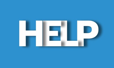 Help- Big Lettering with 3d Shadow Effect, Motivational Word Help over blue background