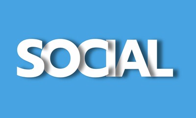 Social- Big Lettering with 3d Shadow Effect, Motivational Word Social over blue background
