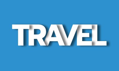 Travel- Big Lettering with 3d Shadow Effect, Travel over blue background