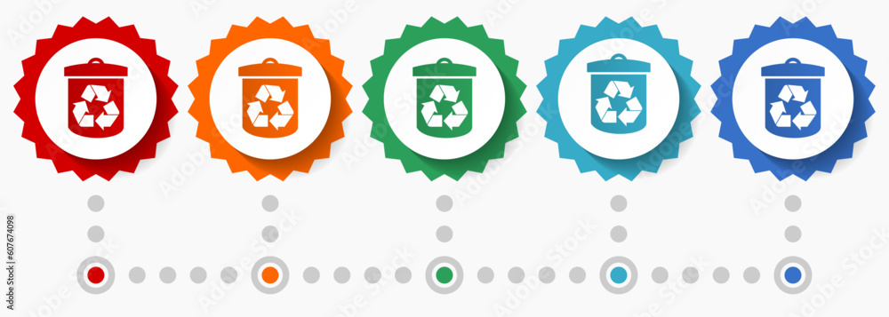 Poster recycle vector icon set, colorful infographic template, set of flat design badge icons in 5 color op