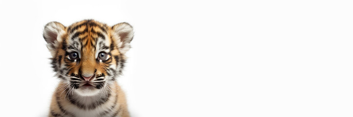 Obraz premium Cute baby tiger isolated on a white background. Generative AI