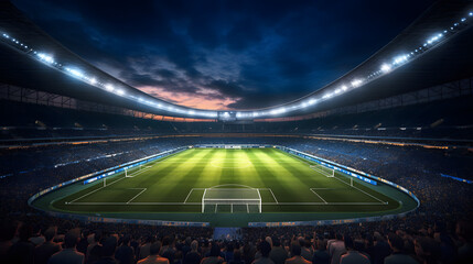 Fototapeta na wymiar Football Stadium 3d rendering soccer stadium with crowded field arena
