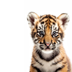 Fototapeta na wymiar Cute baby tiger isolated on a white background. Generative AI