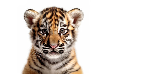 Fototapeta premium Cute baby tiger isolated on a white background. Generative AI