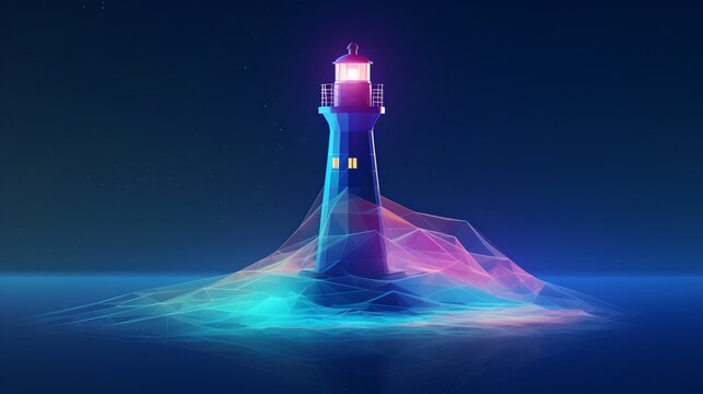 Towering lighthouse in a futuristic, digital world. Evolving technology and the potential for progress. A guide, inspiring innovation and leadership towards a brighter future. Generative AI