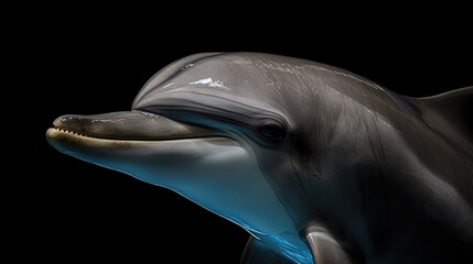 close up of a dolphin on black background