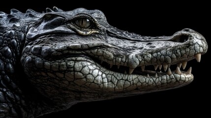 head of a crocodile on black background