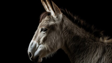 portrait of a donkey on black background