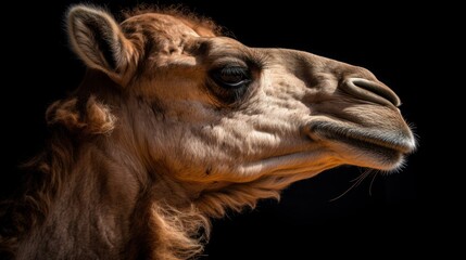 portrait of a camel on black background