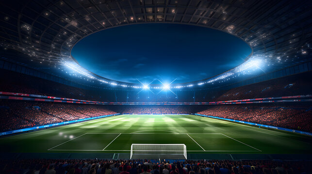Football Stadium 3d rendering soccer stadium with crowded field arena