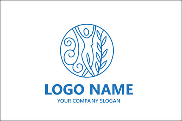 Abstract Yoga logo design stock. Thread person flower balance logotype. Creative spa, guru vector mark.