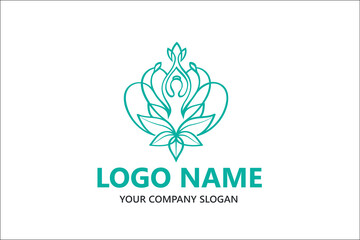 Abstract Yoga logo design stock. Thread person flower balance logotype. Creative spa, guru vector mark.