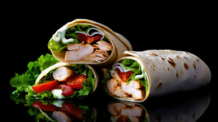 chicken and wrap on black background
