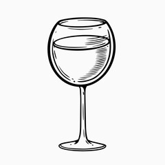 Wine glass hand drawn line art flat style.
