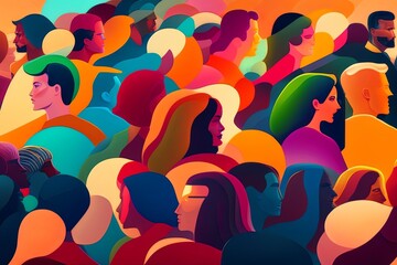 Obraz premium Cosmic Convergence: A Sci-Fi Crowd in Abstract, Colored Exposure and Dark Lighting Generative AI