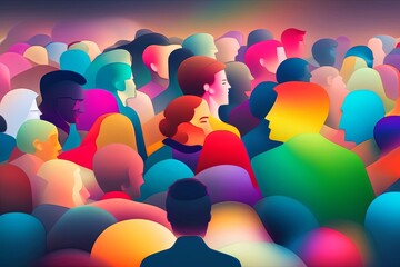 Crowded People in Abstract Minimalistic Style during Golden Hour with Harsh Lighting Generative AI