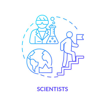 Scientists blue gradient concept icon. New technology. Industry development. Paradigm shift. Public opinion. Science researcher abstract idea thin line illustration. Isolated outline drawing