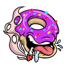 Cartoon logo mascot of smoking donut for product logo mascot usage