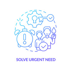 Solve urgent need blue gradient concept icon. New product. Successful entrepreneur. Customer experience. Business strategy abstract idea thin line illustration. Isolated outline drawing