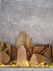 Bohemian Boho Decor on Concrete Wall. Boho background. Cover design.