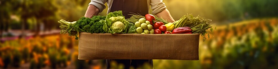 Box with fresh vegetables, eco-friendly gardening and farming, regenerative AI 