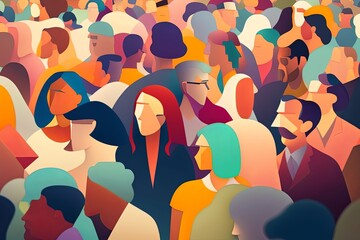 Crowded and Colorful Abstract People Silhouette at Golden Hour Generative AI