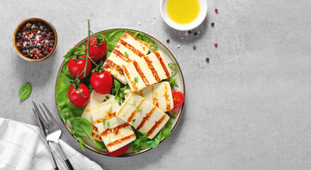 Grilled Halloumi Cheese with Cherry Tomatoes, Tasty Appetizer, Salad, Ketogenic, Paleo Lunch