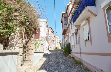 Fototapeta na wymiar The scenic Cunda Island outside of Ayvalik, Turkey is a Greek town that retains much of its historic architecture