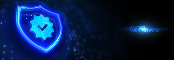 Secure internet access and personal information security. PROTECT YOUR PASSWORD. 3d illustration