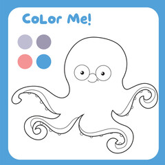 Fototapeta premium Coloring the octopus, the sea animal. Coloring sea animals worksheet. Coloring activity for preschool and kindergarten children. Printable educational printable coloring worksheet. Vector file.