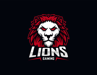Vector lion head esport mascot logo design 