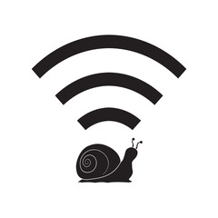 Slow internet connection, simple sign. Black wi-fi icon with snail silhouette, design isolated on white background. No internet access. Bad wifi signal. Slow upload and download data. © naum