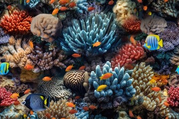 Tropical Aquarium with Fish, Coral. Anemones Seamless Texture Pattern Tiled Repeatable Tessellation Background Image