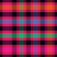 Rainbow plaid. Seamless tartan pattern. Cell. Suitable for fashion textiles and graphics, packaging. the Madras palette. Vector.