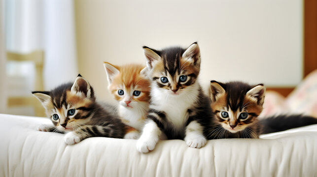 Group of different colored kittens. AI generated