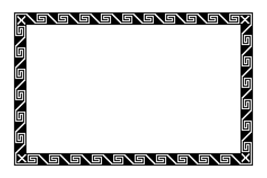 Aztec stepped fret pattern, rectangle frame with serpent meander motif. Border made of steps, seamless connected to a spiral, similar to Greek key. Also known as step fret design or as Xicalcoliuhqui.