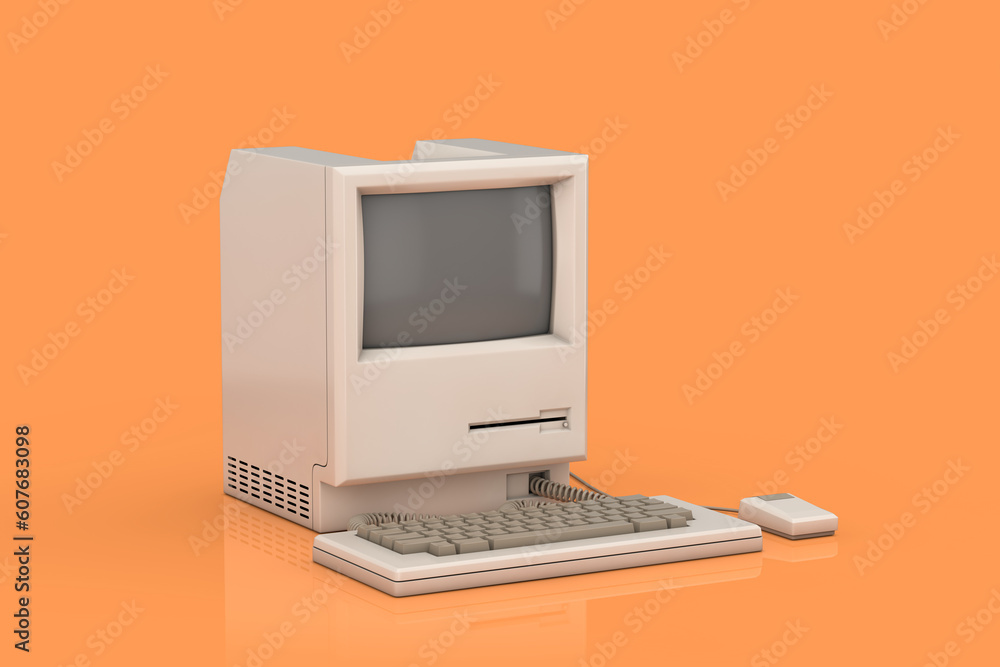 Leinwandbilder abstract cartoon white retro personal computer web icon sign. 3d rendering