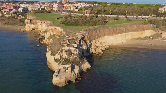 Grotte di Nerone beach and sea. Anzio, near Rome, Italy. Summer sunset