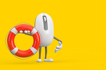 Computer Mouse Cartoon Person Character Mascot with Life Buoy. 3d Rendering