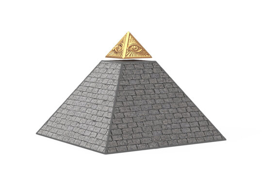 Stone Pyramid with Golden Top Masonic Symbol All Seeing Eye Pyramid Triangle. 3d Rendering