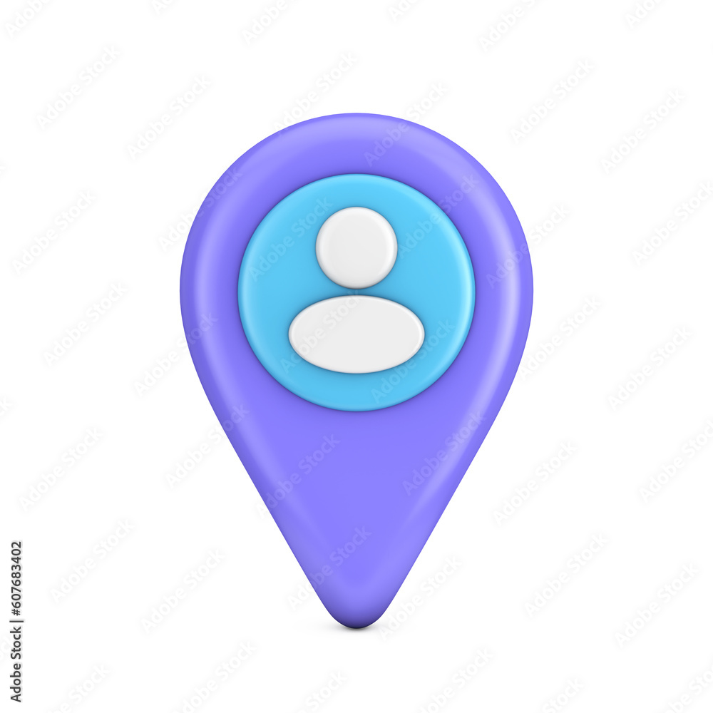 Aufkleber abstract cartoon map pointer location pin with person man web icon sign. 3d rendering